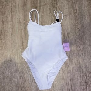Women’s White One Piece Ribbed Swimsuit